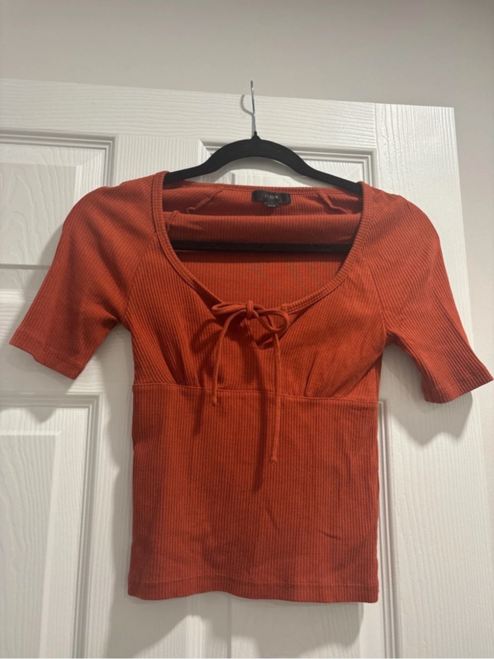 J. Crew Women's Rust Ribbed Scoop Neck Tie-Front Top